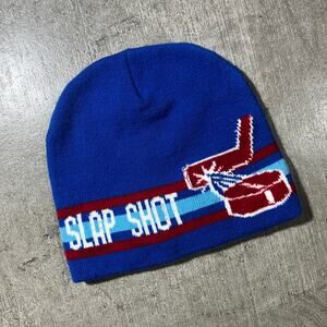 Vintage 90s Hockey Slap Shot Knit Beanie Blue